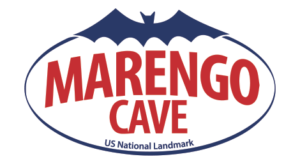 Marengo Cave Logo in circle with bat at the top of the circle