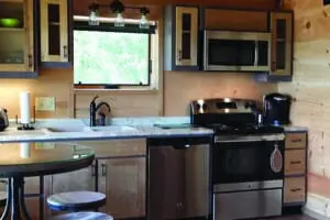 Kitchen in one of the Big Timber River Cabin