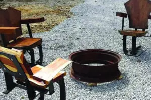 Firepit and sturdy, hand-crafted wooden chairs