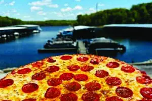 Pepperoni pizza from the Idle Zone restaurant at Hoosier Hills Marina