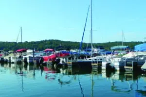 Slips with boats at Patoka Lake Marina