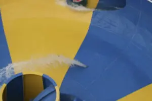 Silver Beard's Revenge, a large water slide that empties into a yellow and blue basin. Big Splash Adventure