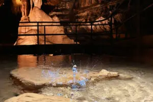 Water splashing inside Squire Boone Caverns