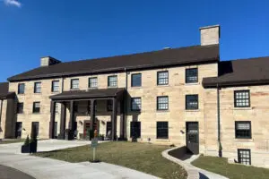 Entrance of the newly renovated Spring Mill Inn at Spring Mill Park