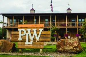 Patoka Lake Winery sign and outside of building