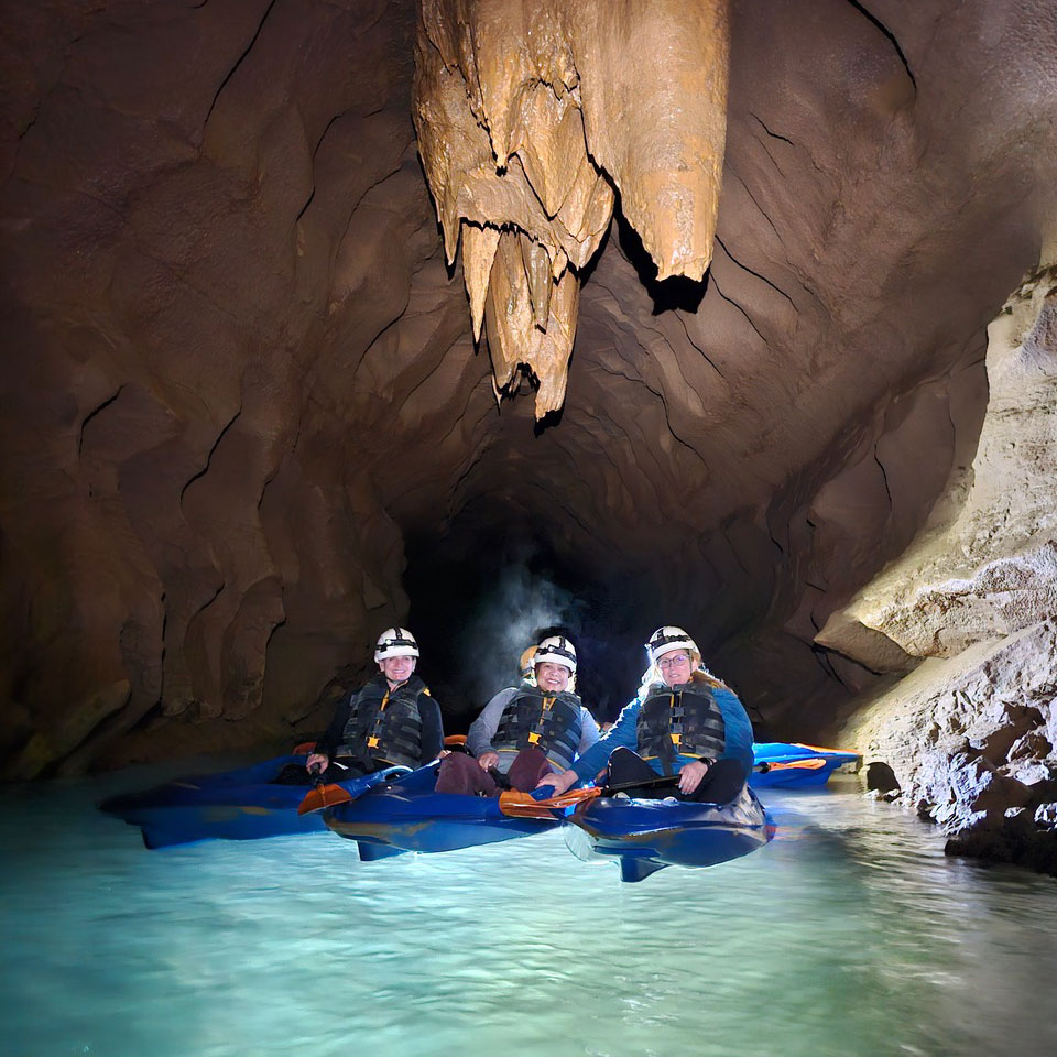 Small group kayaking at Bluespring Caverns