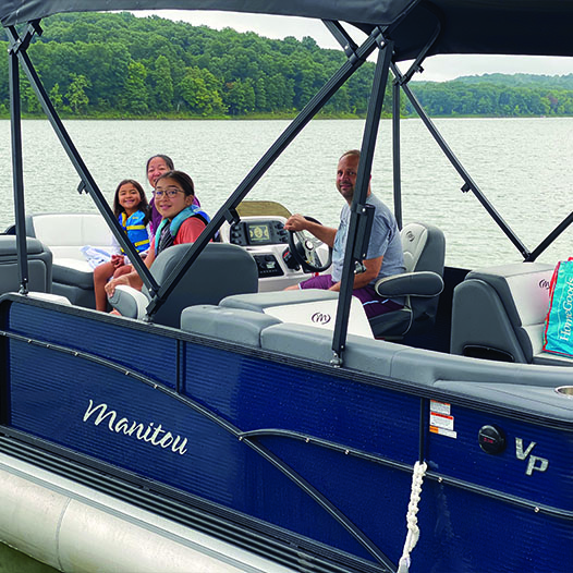 HoosierHillsMarina-Pontoon Family on a pontoon boat at Hoosier Hills Marina on Patoka Lake