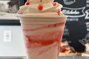 Homemade strawberry milkshake at Marengo Cave