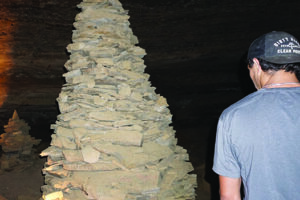 Tall stack of rock in cone shape in Wyandotte Cave