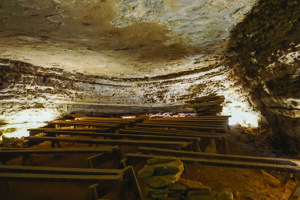 Wyandotte Cave seating area.
