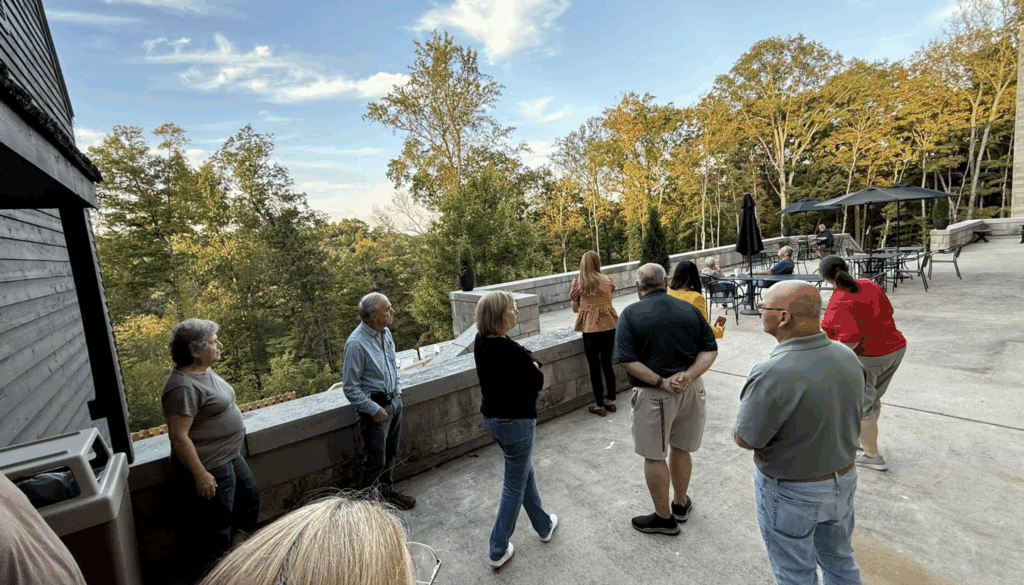 ESI members toured the beautiful back deck of Spring Mill Park Inn