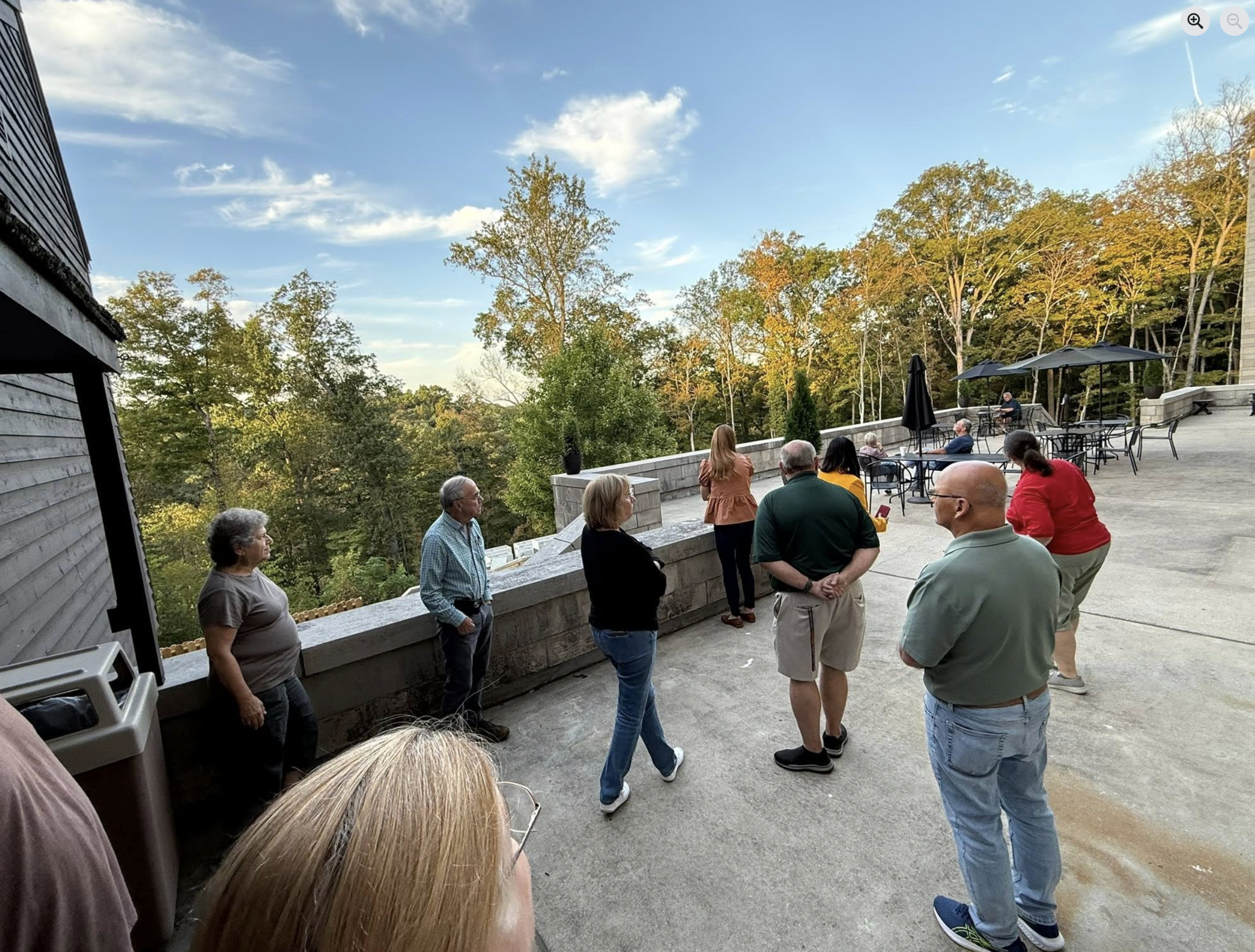 ESI members toured the beautiful back deck of Spring Mill Park Inn